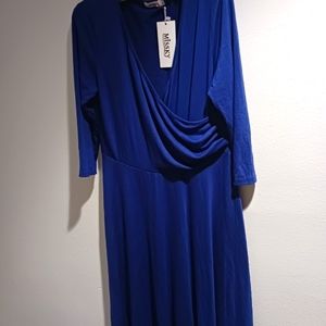 MISSKY Women's 3/4 Sleeve Cross V-Neck Knee Length Swing Dress Royal Blue (XL)